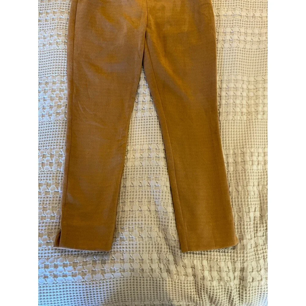 FRNCH Faux Suede Cropped Pants Size Medium Tan + Stretch Zipper‎ Side Fitted